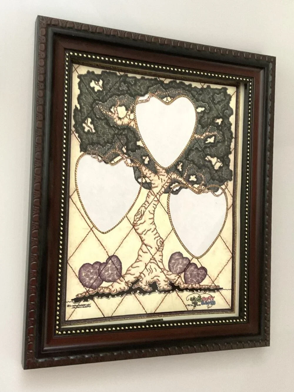 VINTAGE GROOVY ROOTY SHOTS FRAMED FAMILY TREE ART PRINT MAT 3-PHOTO INSERT COLLG